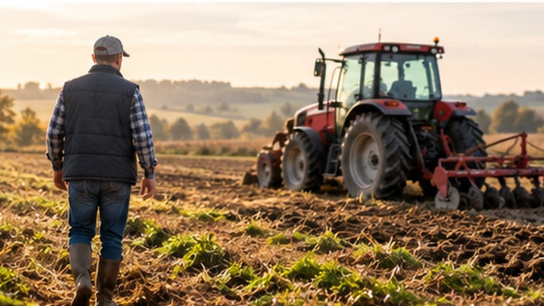avances-pac-2026-agriculture-prix-courses Agriculteur sur un champ devant un tracteur, photographie illustrative sans exploitation identifiable.