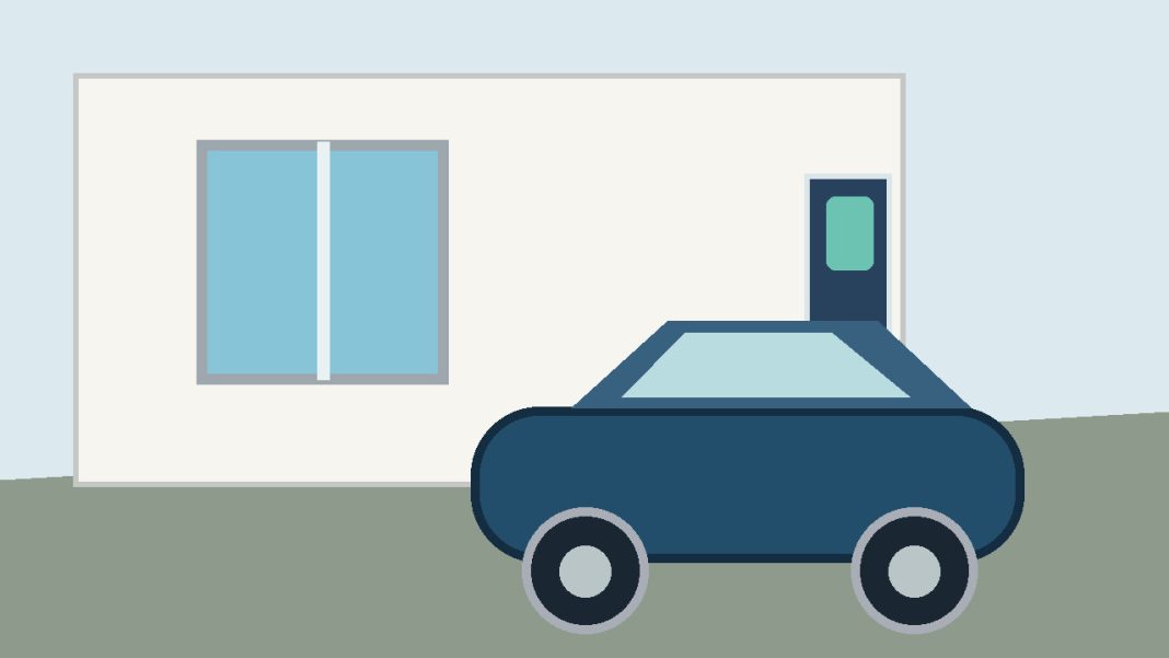 carrefour-energies-beev100-borne-domicile Illustration d’une borne de recharge à domicile et d’un véhicule électrique