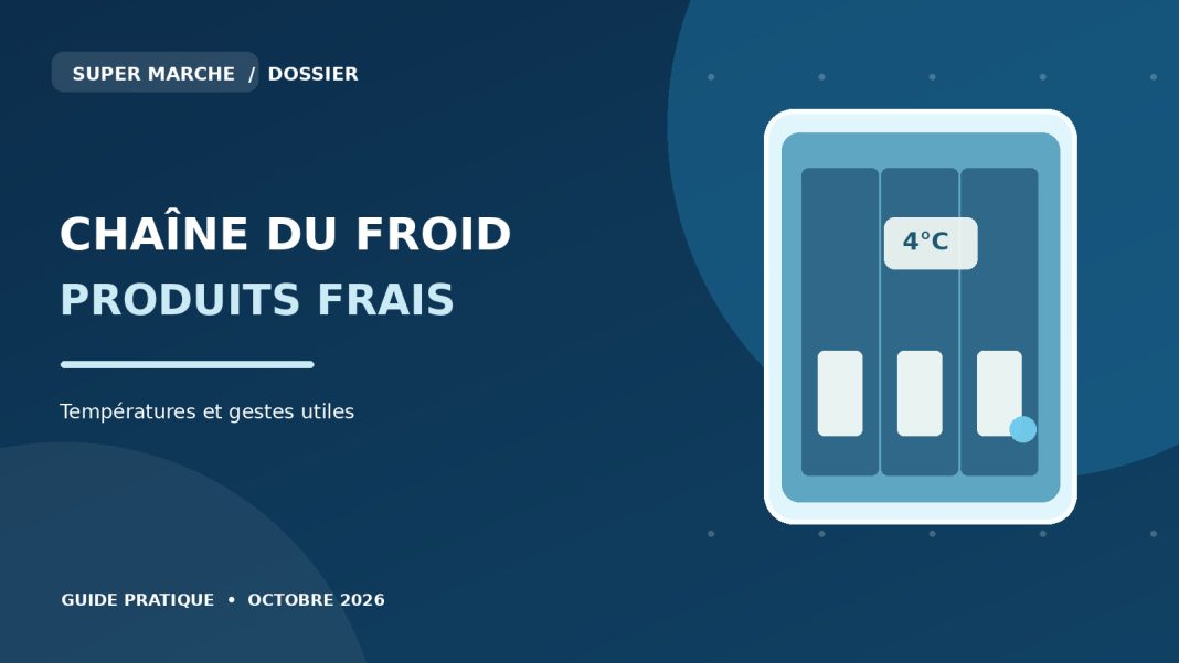 cyberattaque-frigos-securite-produits-frais Illustration d’une vitrine froide de supermarché avec thermomètre et produits réfrigérés, sans photographie d’un magasin réellement touché.