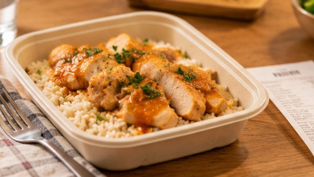 rappel-crousty-carrefour-ermont-listeria Barquette générique de riz et poulet en sauce prête à manger, photographie illustrative