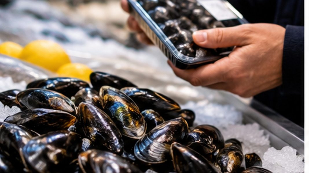 rappel-moules-bouchot-e-coli-octobre-2026 Moules fraîches présentées sur glace, image d’illustration du rappel sanitaire